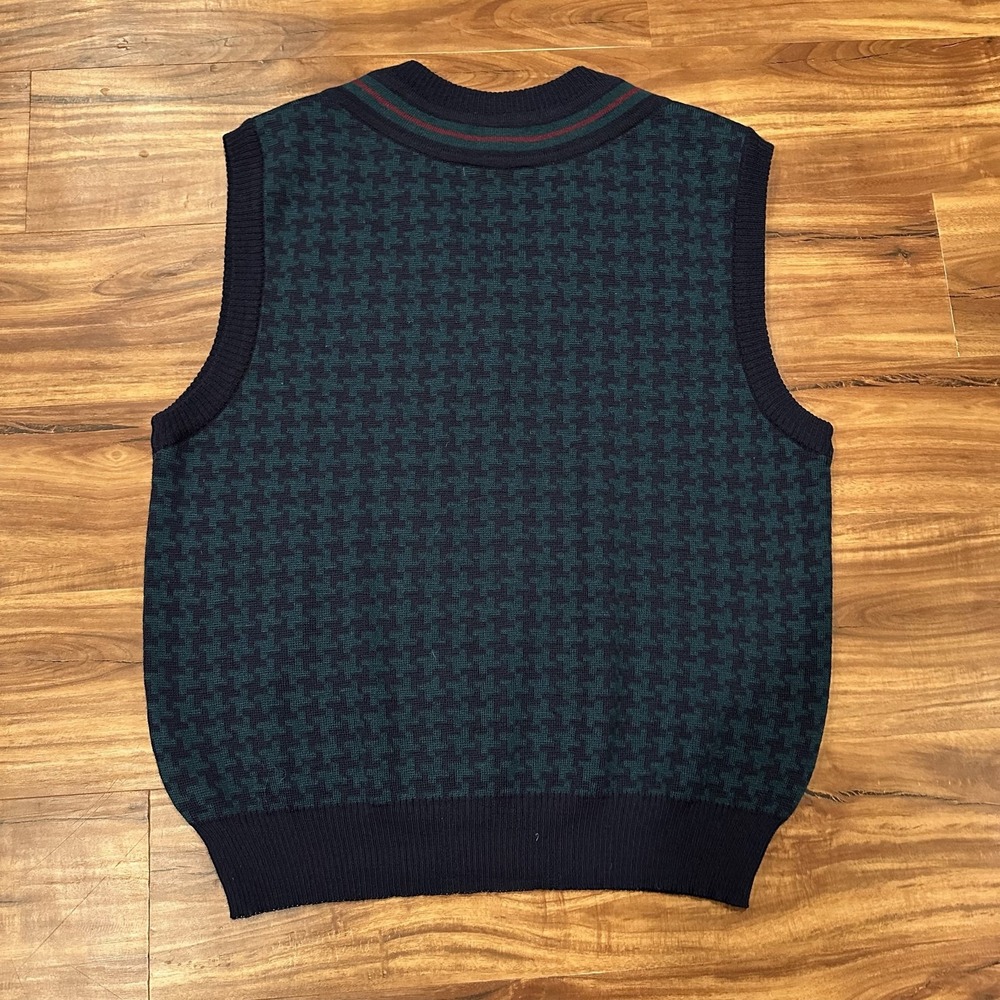 Vintage The Man's Shop Sweater Mens Large Green Wool Check Vest Uruguay 80s - Picture 4 of 6